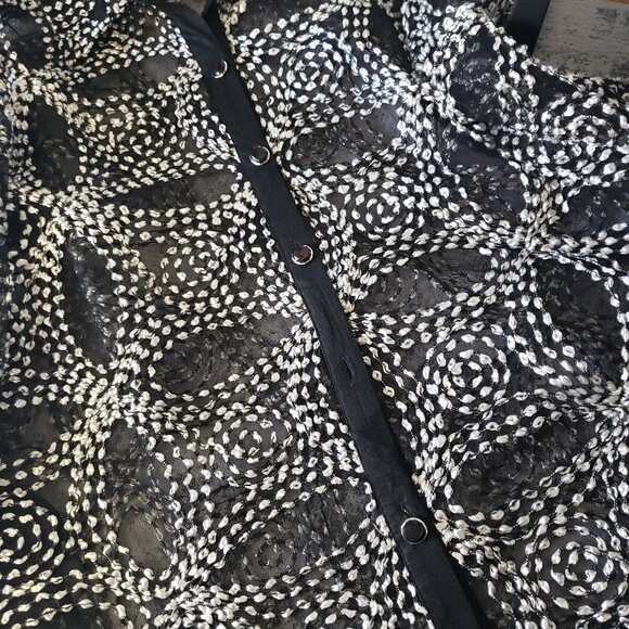 Berek Metallic Circle Button Down High Low Mesh Shirt *read notes* - Picture 9 of 13